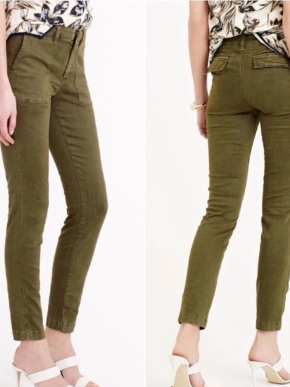 NWT J Crew Skinny Pants Cargo Utility Stretch Brushed Olive Green Size 27